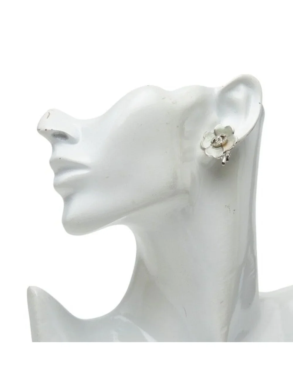 Chanel 04P CC Logo Clover Earrings Metal Rhinestone